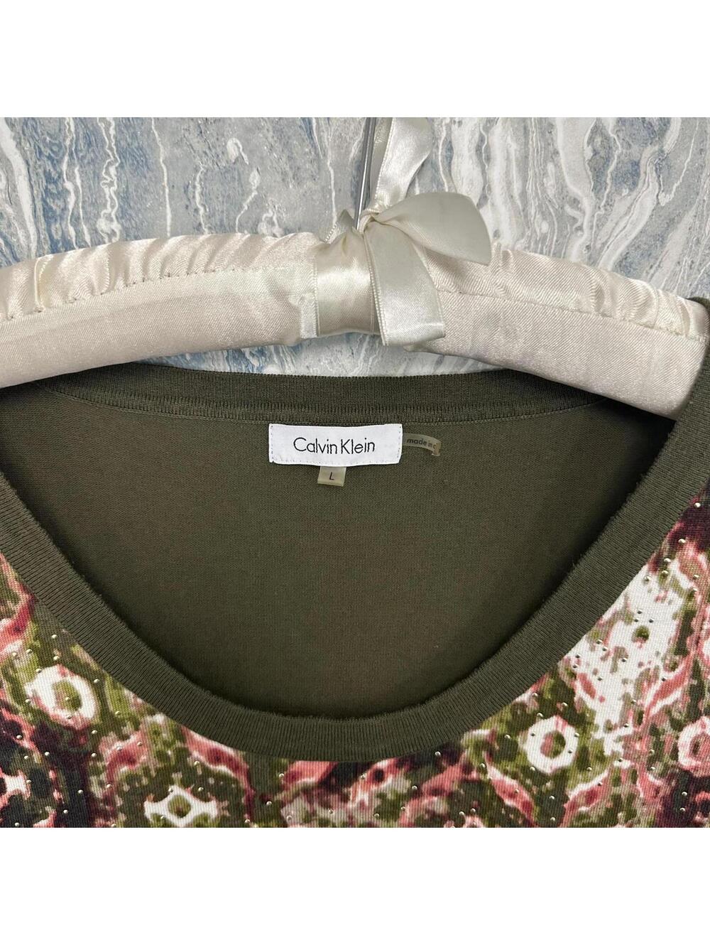 Boho Indie Olive Green Patterned Sleeveless Top L - Picture 2 of 8